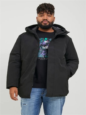 Jack & Jones Jprblakeen Büyük Beden Erkek Parka Kaban Siyah 12248450 V1