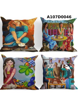 A2ZTR Temalı 4'lı Kırlent Kılıf Seti Çift Tarafı Baskılı