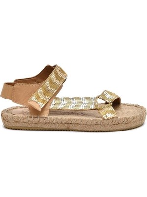 Su Espadril Yin Koyu Kum-Altın Kadın Espadril Sandalet