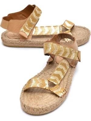 Su Espadril Yin Koyu Kum-Altın Kadın Espadril Sandalet