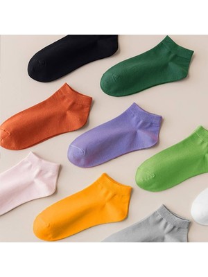 Kral Socks Renkli (10 Çift) Likralı Pamuklu Penye Kadın Patik Çorap