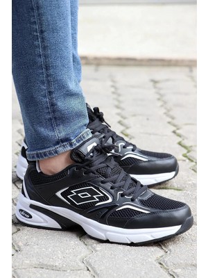 Lotto Athens Erkek Siyah Beyaz Sneaker Spor Ayakkabı V6 Nefes Alabilir Tasarım ve Konforlu İç Taban