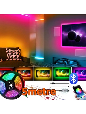 Alfalink Bluetoothlu Rgb LED Işıklı Şerit Aydınlatma Tv Arkası App Kontrol Müziğe Duyarlı Slikonlu