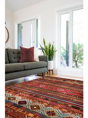 Linos Home Vintage Şönil Pamuk Dokuma Taban Kilim Yıkanabilir Oturma Odası Salon Koridor Halısı