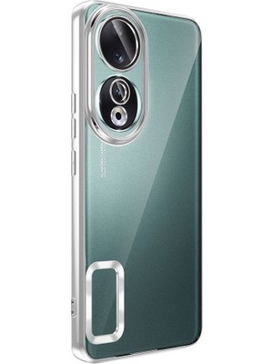 Case 4u Huawei Honor 90 Kılıf Tek Kamera Çerçeveli Logo Gösteren Omega Kapak Gümüş