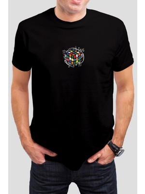 T-35 Rubik Küp Baskılı Siyah Unisex Tişört C389