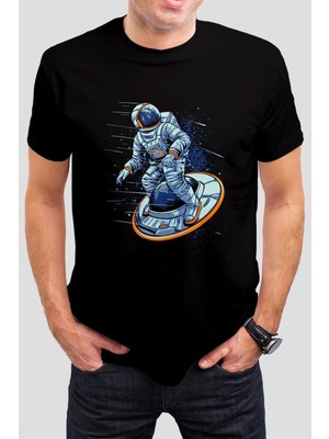 T-35 Astronot Uzaygemisi Baskılı Siyah Unisex Tişört C401
