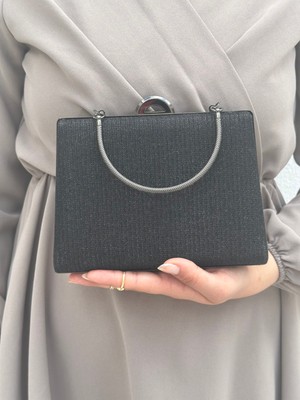 Sh Poly1 Kadın Çupra Siyah Abiye Clutch Portföy Çanta