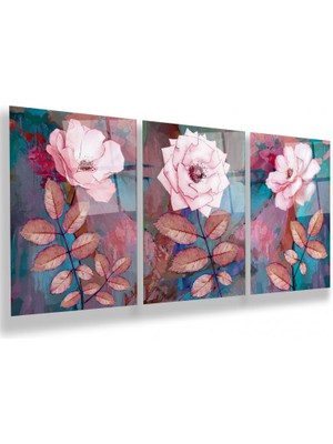 Emya Home Pembe Çiçekler Üçlü Cam Tablo