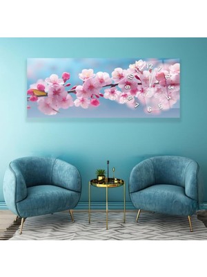 Emya Home Saatli Beyaz Çiçekler Cam Tablo