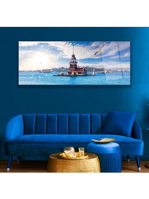 Emya Home Saatli Kız Kulesi Cam Tablo