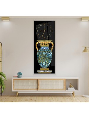 Emya Home Saatli Antik Vazo Cam Tablo