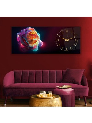 Emya Home Saatli Neon Gül Cam Tablo