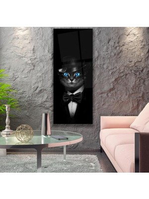 Emya Home Şapkalı Kedi Cam Tablo