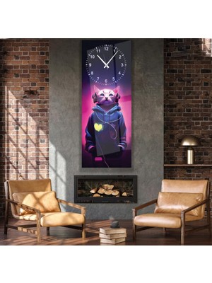 Emya Home Saatli Neon Kedi Cam Tablo