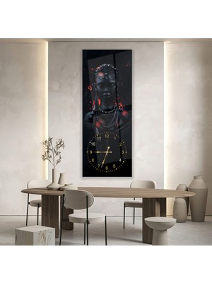 Emya Home Saatli Siyah Kadın Cam Tablo