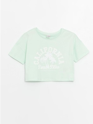 LC Waikiki Lcw Kids Bisiklet Yaka Baskılı Kısa Kollu Kız Çocuk Crop Tişört