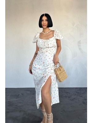 Elbee Fashion Woman Çiçekli Yazlık Elbise - Oranj 7568