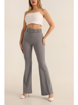 Vio Shine Kadın Kemerli Ispanyol Paça Yüksek Bel Pantolon