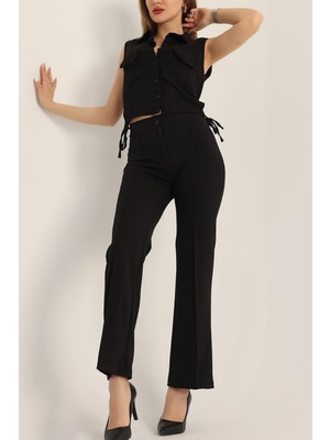 Vio Shine Kadın Çimalı Ispanyol Paça Yüksek Bel Pantolon