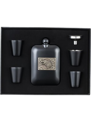 Elifeshop Lüks Kartal Logolu Paslanmaz Çelik Içki Matarası Avcı Kamp Outdoor Hediye Seti Cep Matarası 240 Ml.