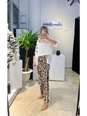 Şeyma Kandemir Leopar Camel Pantolon