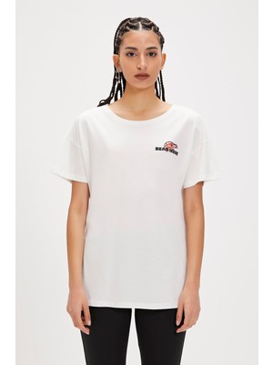 Bad Bear Ina Beyaz Baskılı Kadın Tişört