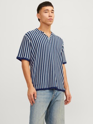 Jack & Jones Erkek Çizgili Polo Yaka Tisört - Blujones