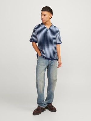 Jack & Jones Erkek Çizgili Polo Yaka Tisört - Blujones