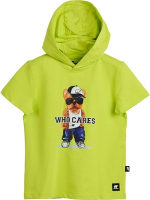 Bad Bear Mood Yeşil Erkek Çocuk Kapüşonlu Hoodie Rahat Tasarım Grafik Desenli
