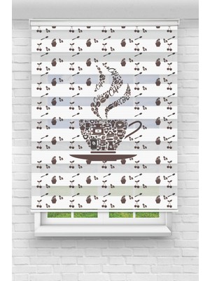 Perdecizade Coffee Baskılı Zebra Perde-Çocuk Odası Perdesi-Zebra Stor Perde