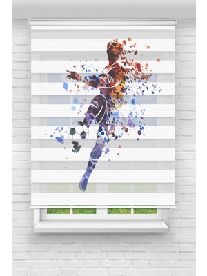 Perdecizade Futbolcu Baskılı Zebra Perde-Çocuk Odası Perdesi-Zebra Stor Perde