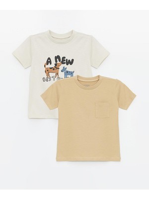 LC Waikiki Lcw Baby Bisiklet Yaka Kısa Kollu Baskılı Erkek Bebek Tişört 2'li