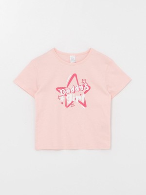 LC Waikiki Lcw Baby Bisiklet Yaka Kısa Kollu Baskılı Kız Bebek Tişört