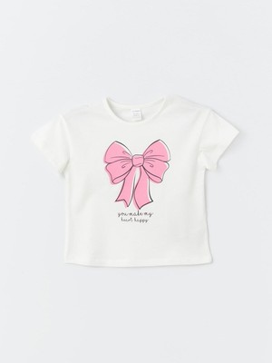 LC Waikiki Lcw Baby Bisiklet Yaka Baskılı Kısa Kollu Kız Bebek Tişört