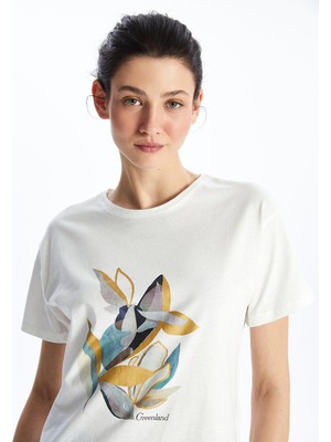 LC Waikiki Lcwaıkıkı Classic Bisiklet Yaka Baskılı Kısa Kollu Kadın Tişört