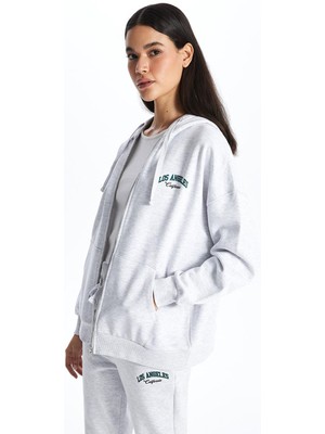 LC Waikiki Lcw Vision Kapüşonlu Baskılı Uzun Kollu Kadın Fermuarlı Sweatshirt