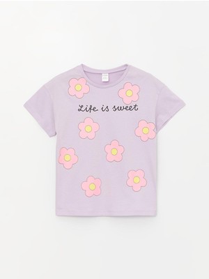 LC Waikiki Lcw Baby Bisiklet Yaka Baskılı Kısa Kollu Kız Bebek Tişört