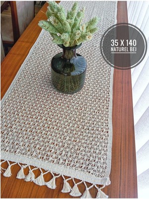 Home Art Atelier Hand Made Dantel Örgü Pamuklu Runner