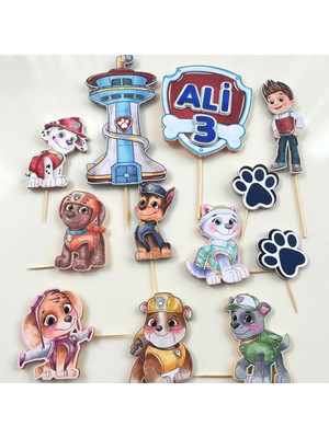 Cake Topper Süper Köpekler Temalı Kişiye Özel Erkek Çocuk Doğum Günü Pasta Parti Süsü Seti