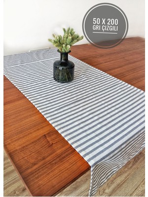 Home Art Atelier Hand Made Gri Çizgili Büyük Runner - 50 x 200