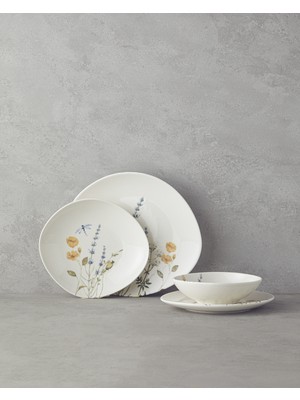 English Home Balmy Porselen Yemek Takımı 24 Parça 6 Kişilik Mavi-Sarı