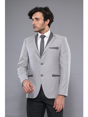 Wessi 3 Cepli 2 Düğmeli Çapraz Biyeli Gri Ceket-Wessi
