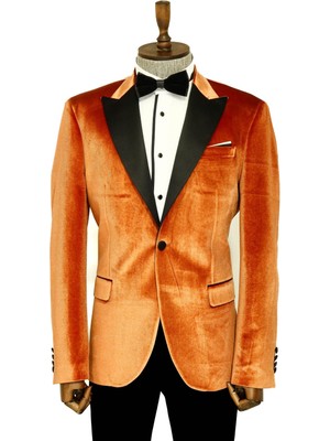 Wessi Kadife Slim Fit Tek Düğmeli Taba Erkek Balo Ceket - Wessi