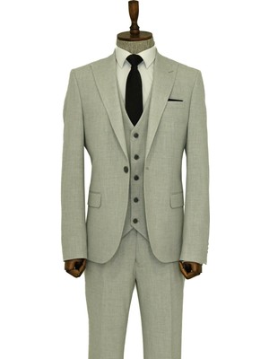 Wessi Tek Düğmeli Slim Fit Gri Yelekli Erkek Takım Elbise - Wessi