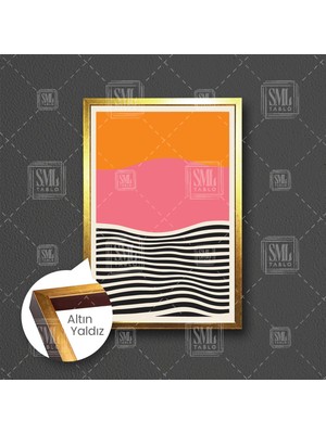SML Tablo Turuncu Pembe ve Siyah Çizgili Boho Minimal Çerçeveli Dikey Kanvas Tablo