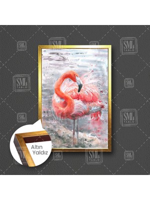 SML Tablo Suyun Içinde Ayakta Duran Flamingo Doğa Göl Deniz Manzara Hayvan Çerçeveli Dikey Kanvas Tablo