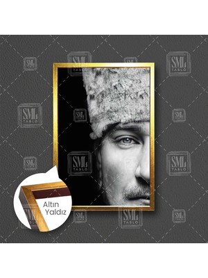 SML Tablo Mustafa Kemal Atatürk Yarım Portre Çerçeveli Dikey Kanvas Tablo