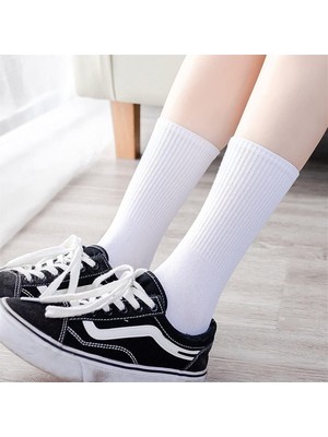 Sockingen 4lü Beyaz Siyah Çizgili Düz Karışık Tenis Çorap - Unisex