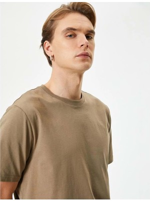 Koton Basic Tişört Bisiklet Yaka Kısa Kollu - Koton - 4SAM10281HK - Haki
 - Xl